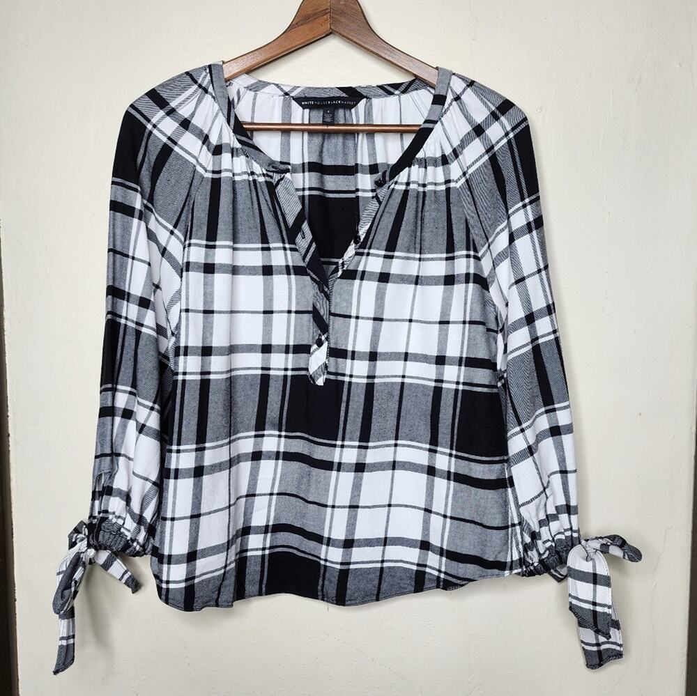 White House Black Market Plaid 1/2 Sleeve Top Women's Size 4
